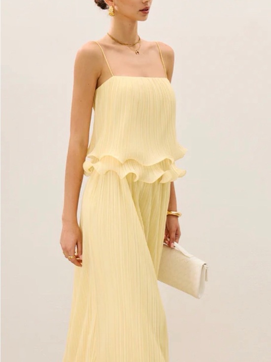 Commense Other - Commense Pale Yellow Pleated Ruffle Cami and Wide-Leg Set